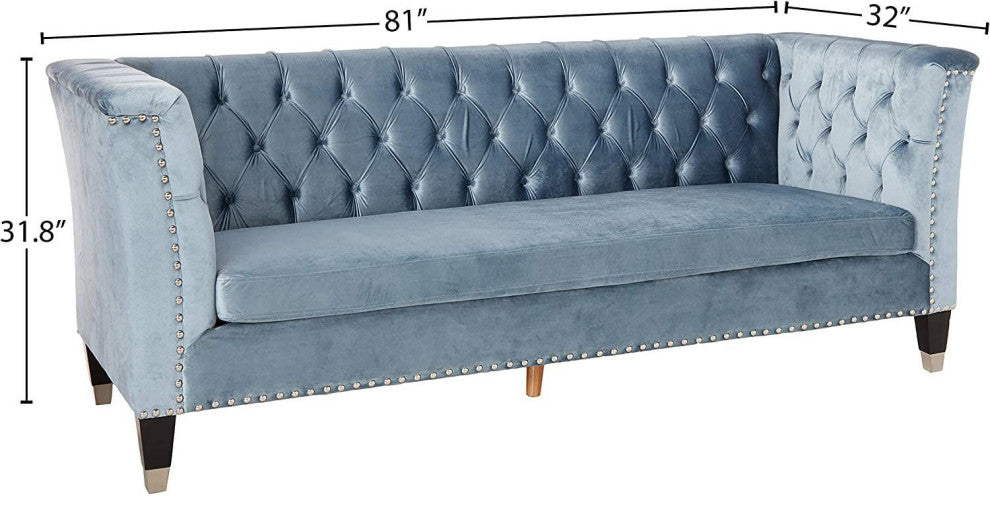 Honor Sofa, Blue-Gray Velvet