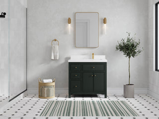 Sonoma 36 Right Offset Reeded Bath Vanity in Dark Forest Green 2" White Quartz