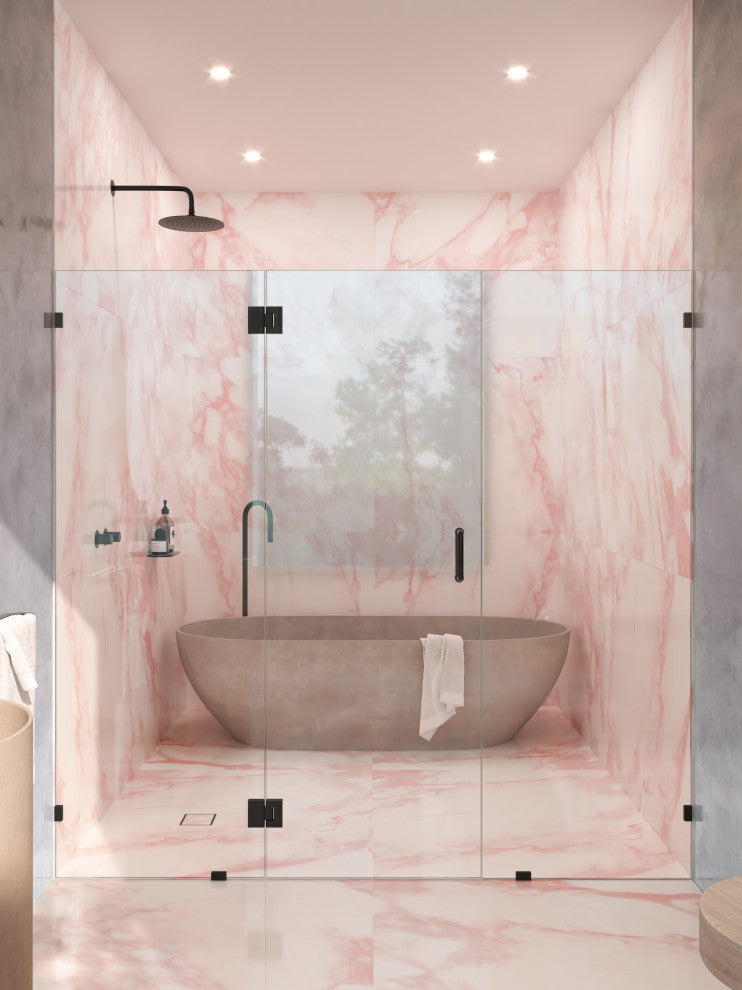 78"x87" Frameless 3 Panel Inline Shower Door, Matte Black