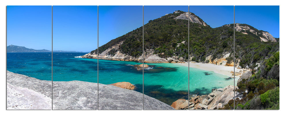 Small Hidden Bay Panorama, Landscape Canvas Art Print, 70"x28", 6 Panels