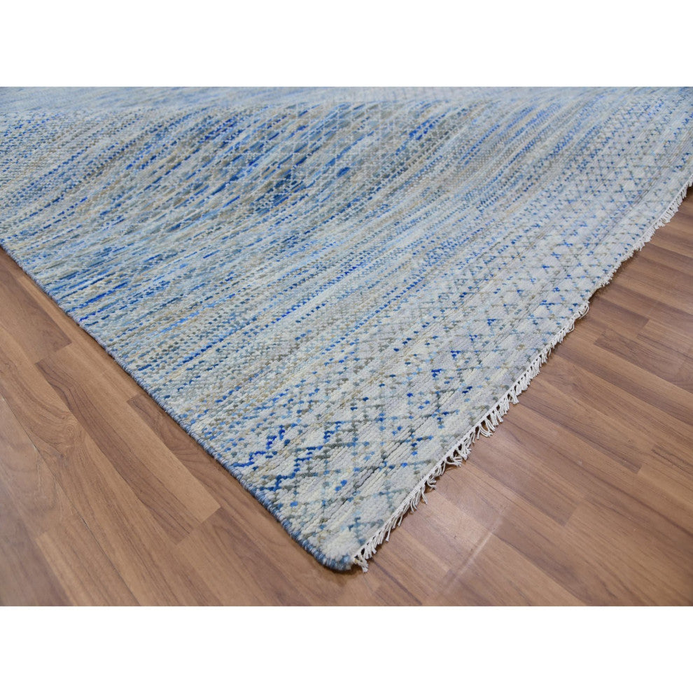 Cadet Gray Dyed 100% Wool Hand Knotted Chiaroscuro Collection Rug, 10'x14'1"
