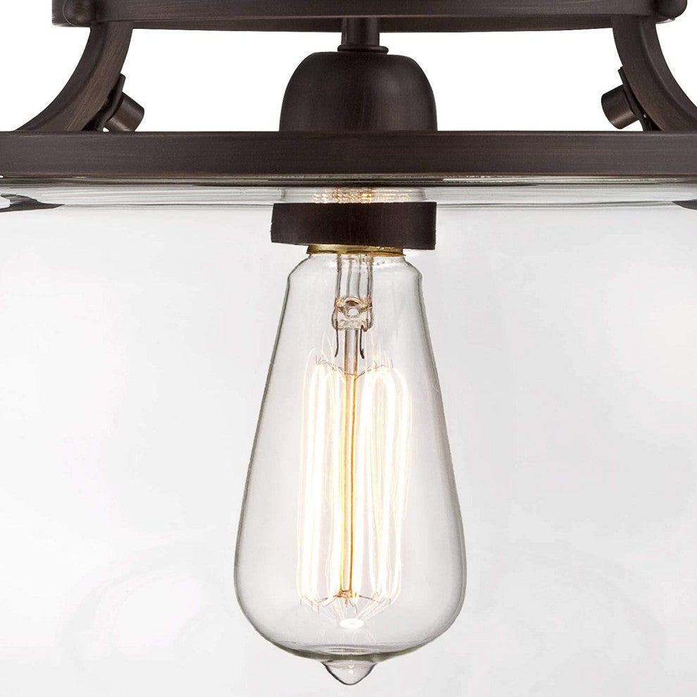 Farmhouse Rust Ceiling Light Glass Semi Flush Mount Fixture