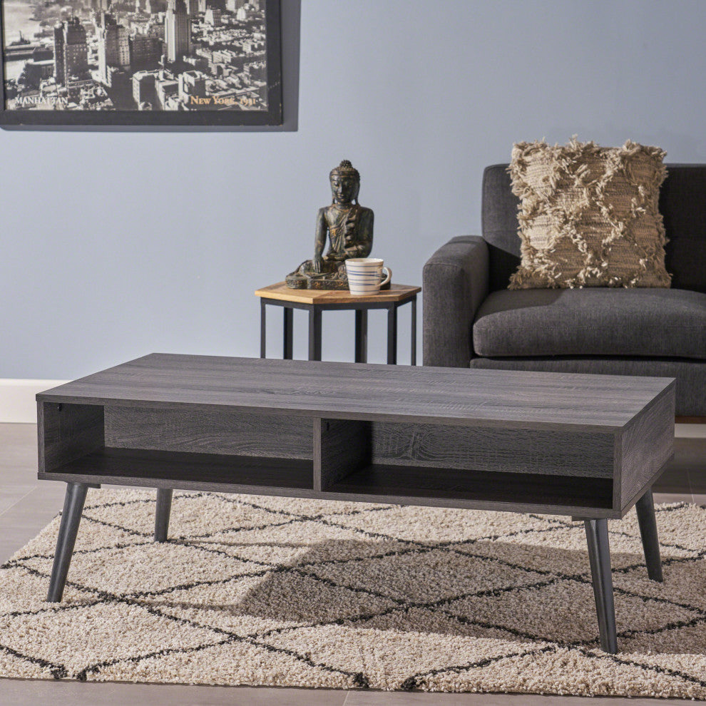 GDF Studio Savone Mid Century Modern Faux Wood Overlay Coffee Table, Gray Oak