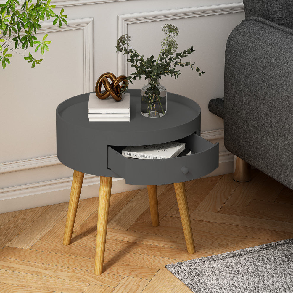 Gewnee Drawer Bedside Table Bedside Table Sofa Side Coffee Table, Gray