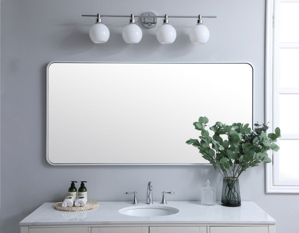 Elegant MR803060WH Soft Corner Metal Rectangular Mirror 30X60", White
