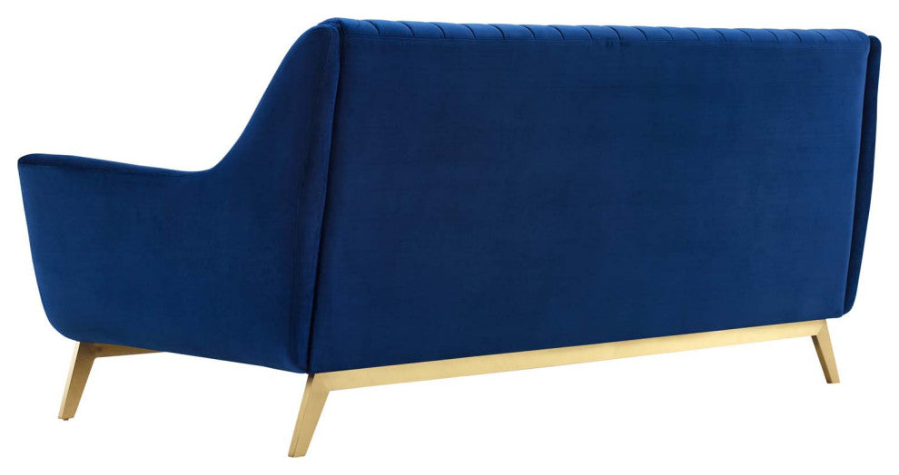 Tufted Sofa, Velvet, Blue Navy, Modern, Living Lounge Hotel Lobby Hospitality
