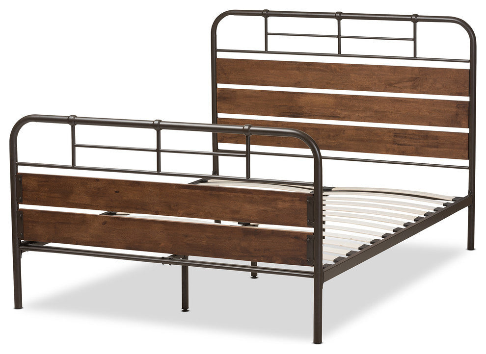 Monoco Industrial Black Finished Metal Coco Brown Wood Full Size Platform Bed