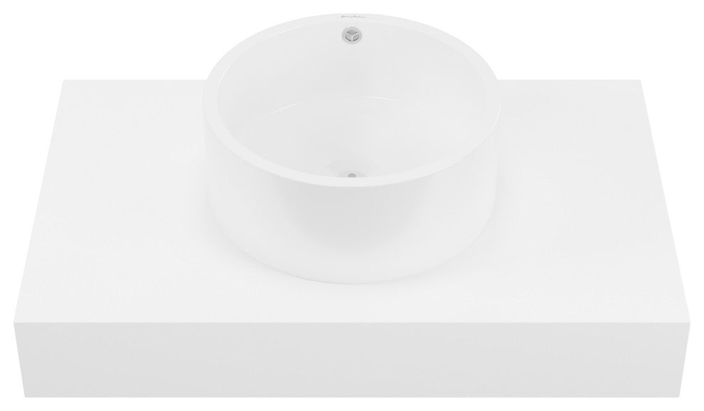 Monaco 36" Floating Bathroom Shelf With Vessel Sink, Glossy White
