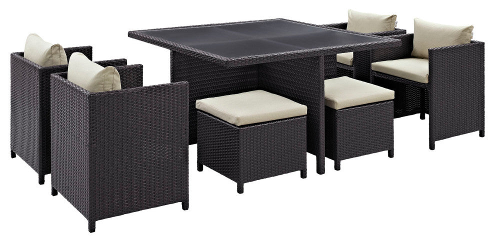 Espresso Beige Inverse 9 Piece Outdoor Patio Dining Set