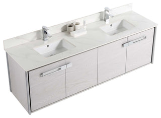 Oakville Wall Mount Bathroom Vanity, Mild Grey Oak, 72", Chrome Hardware