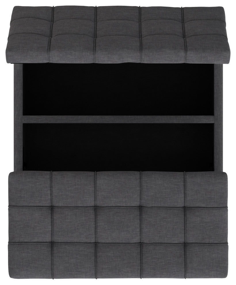 Laura Mid Century Lift Top Storage Ottoman, Slate Grey