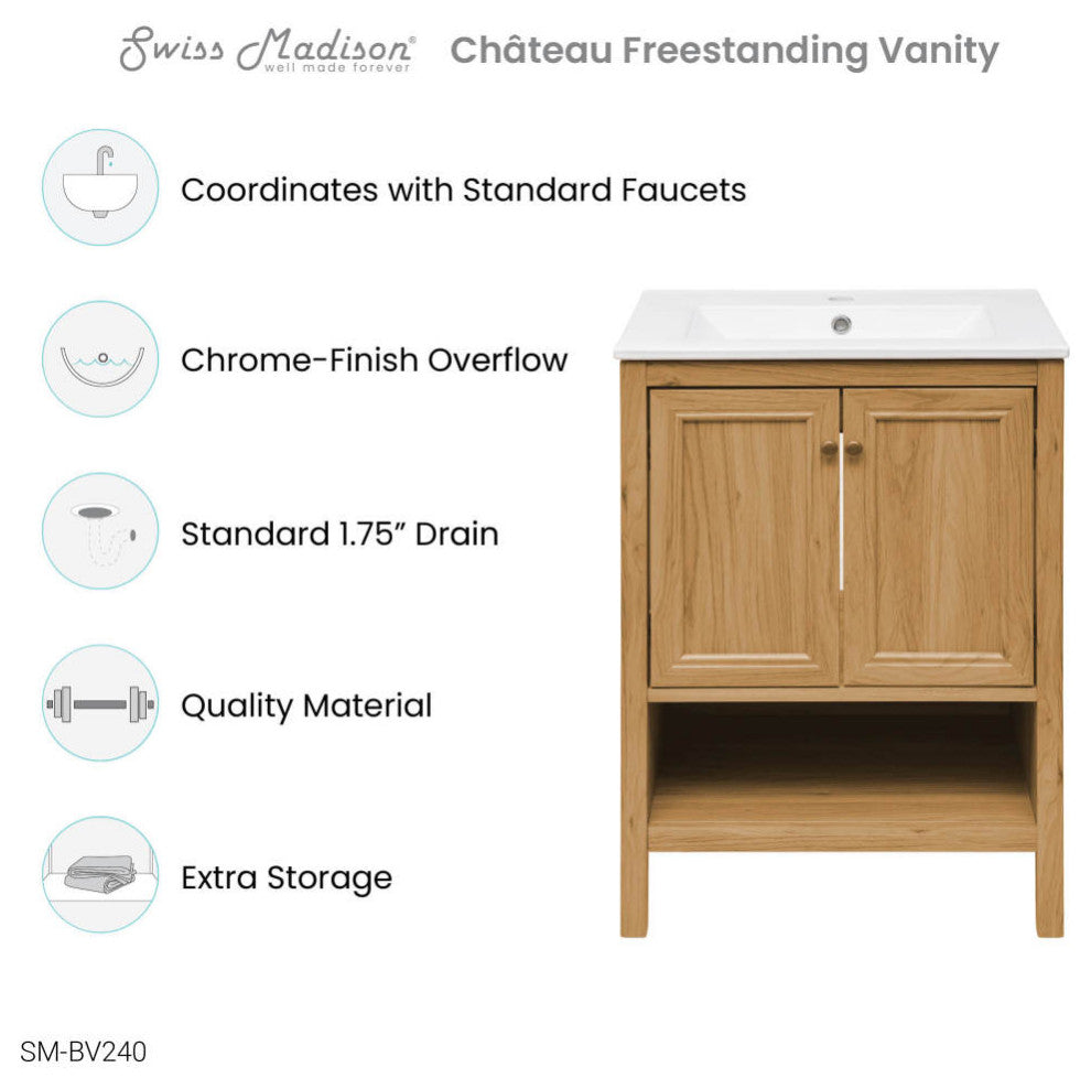Chateau 24" Bathroom Vanity, Natural Oak