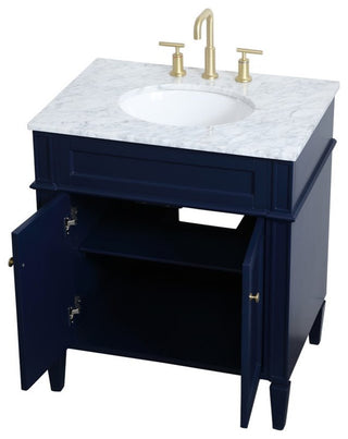 Elegant Decor Williams 30" Single Marble Top Bathroom Vanity in Blue