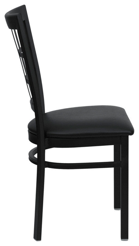 Dyersburg Metal Chair Black Window Back, Black Vinyl Seat