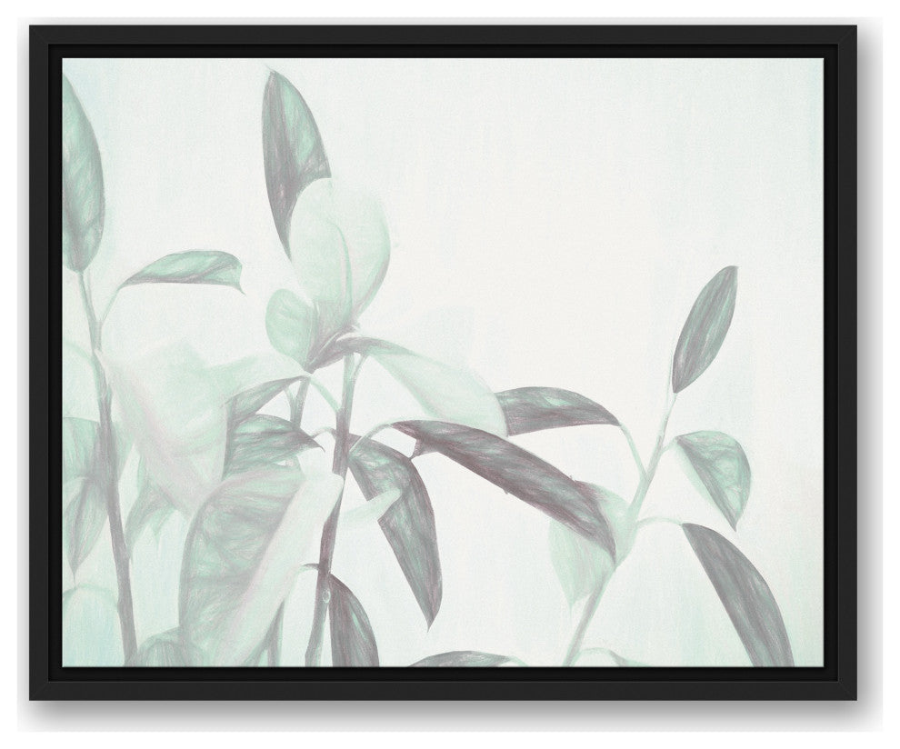 Soft Minty Leafy Stems 3 16x20 Black Floating Framed Canvas