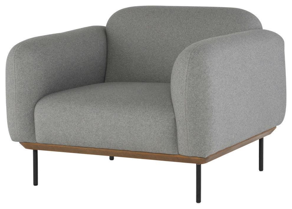 Benson Occasional Chair in Light Grey Wool Blend and Walnut Base