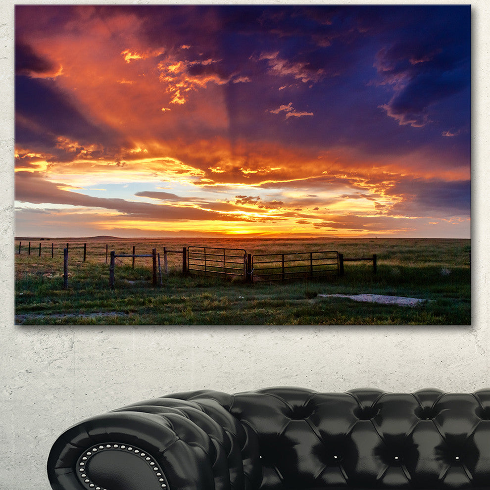 Dramatic Sunset over Prairie, Large Landscape Canvas Art, 40"x30"