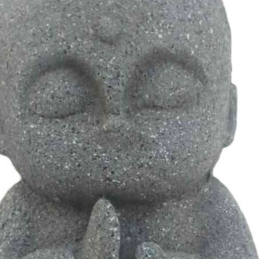 14" Gray Praying Monk With Bird Indoor Outdoor Statue
