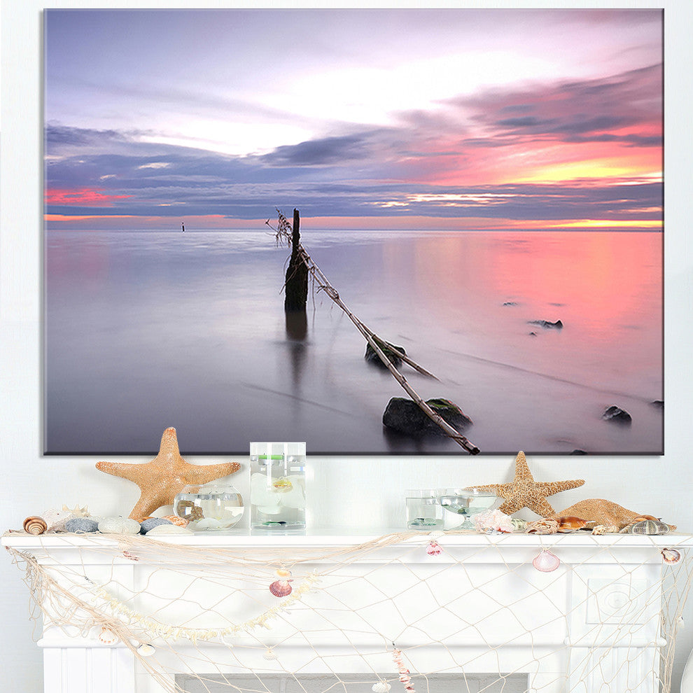 "Lazy River At River Tejo Sacavem" Contemporary Seascape Art Canvas, 32"x16"