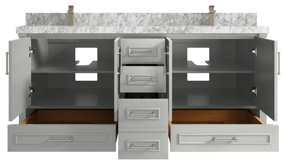 Aberdeen 72 Double Sink Bath Vanity in Coventry Gray 2" Carrara Marble