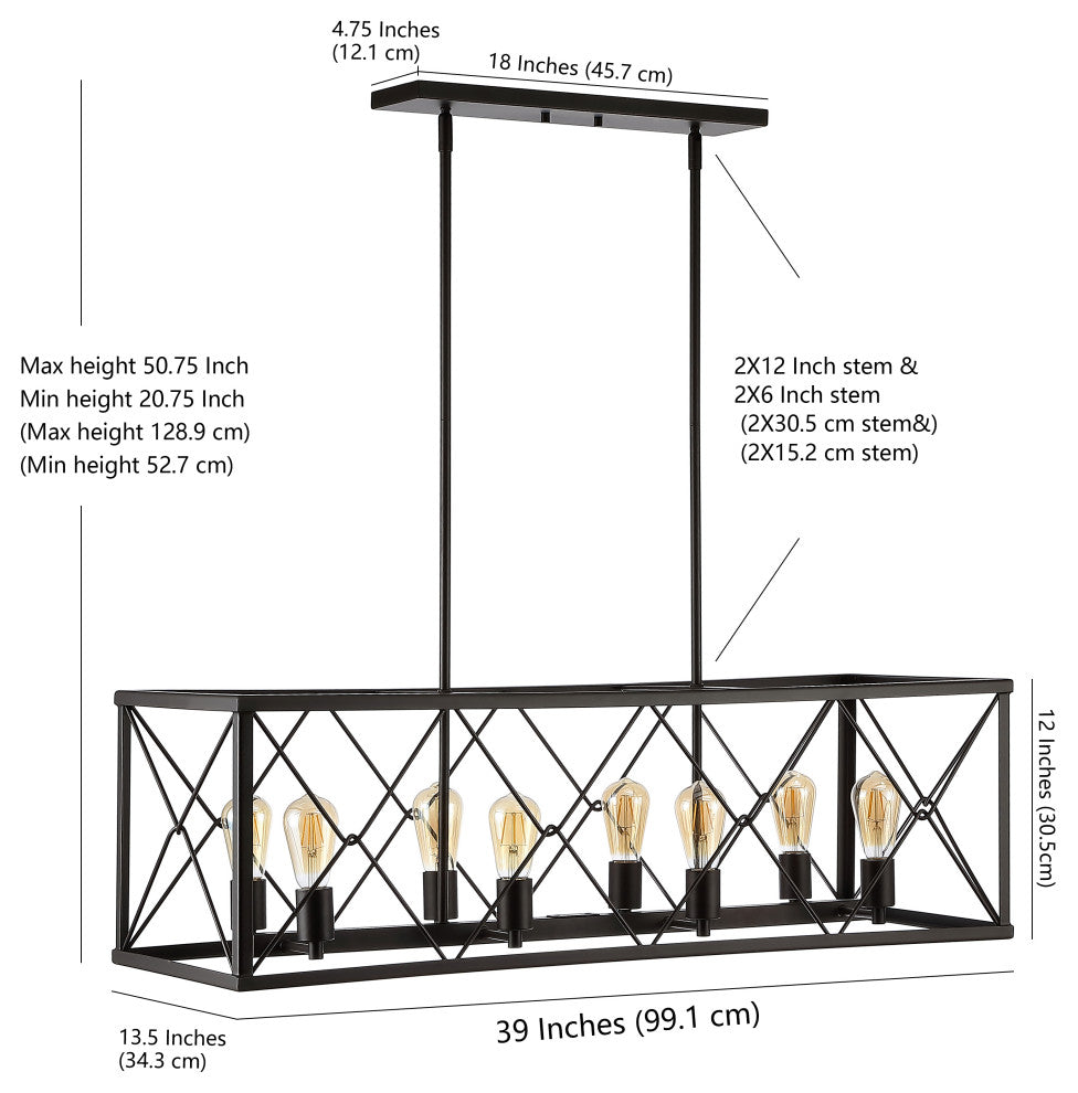 Galax 39" 8-Light Adjustable Iron Farmhouse LED Pendant, Bronze by JONATHAN Y
