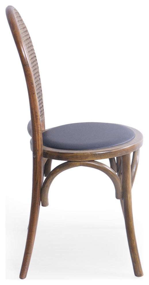 Cano Beech Wood and Rattan Dining Chair With Faux Leather Cushion, Set of 2, Natural Finish/Black