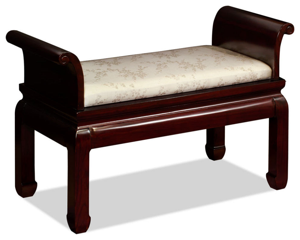 Dark Cherry Finish Elmwood Zhou Yi Asian Bench