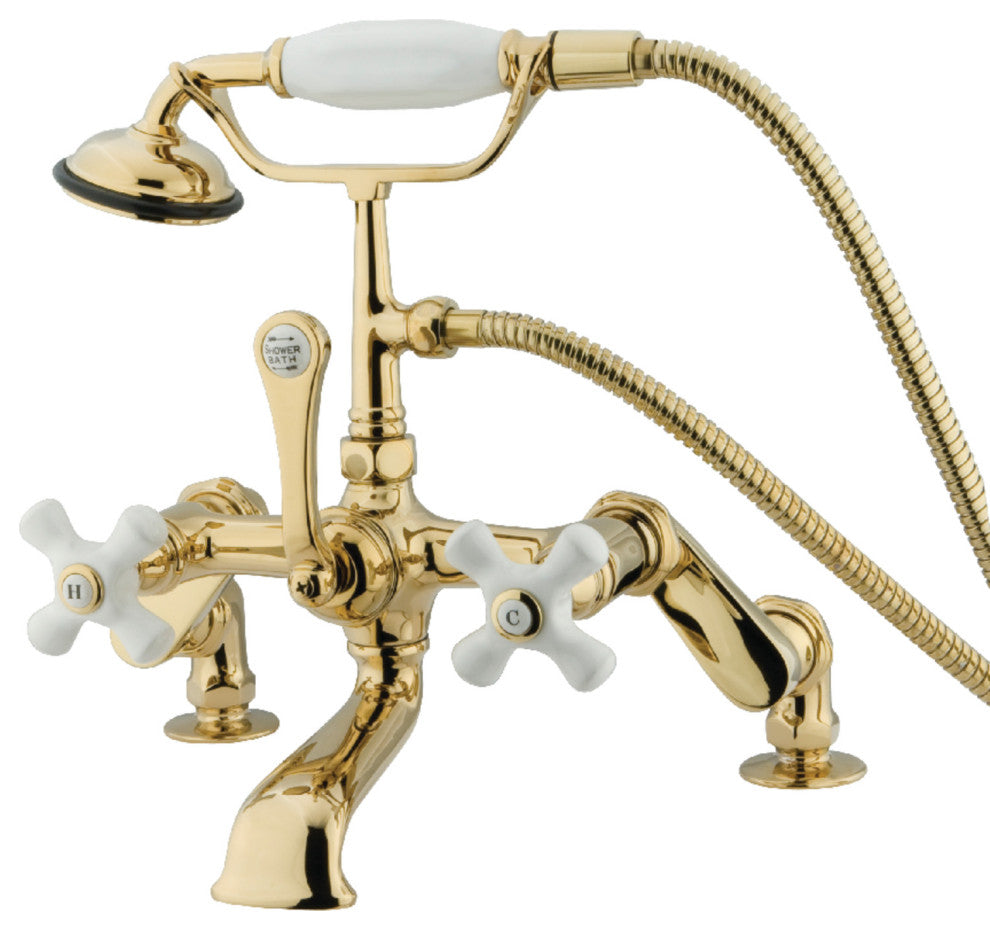Kingston Brass Adjustable Center Deck Mount Tub Faucet, Polished Brass