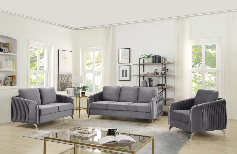 Hathaway Velvet Modern Chic Accent Armchair, Gray