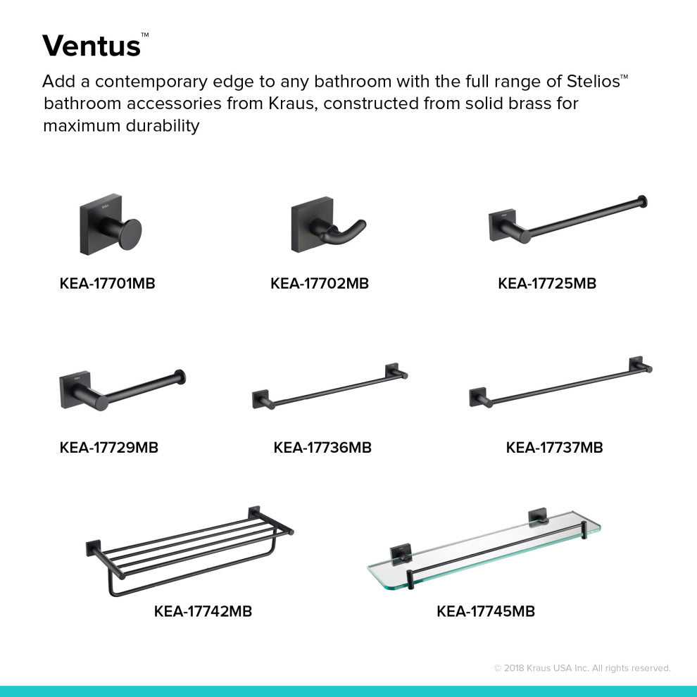 Ventus Bathroom Robe and Towel Hook, Matte Black