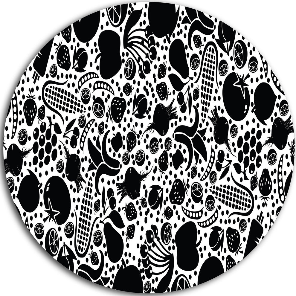 Fruits And Vegetables Pattern, Floral Art Round Wall Art, 36"