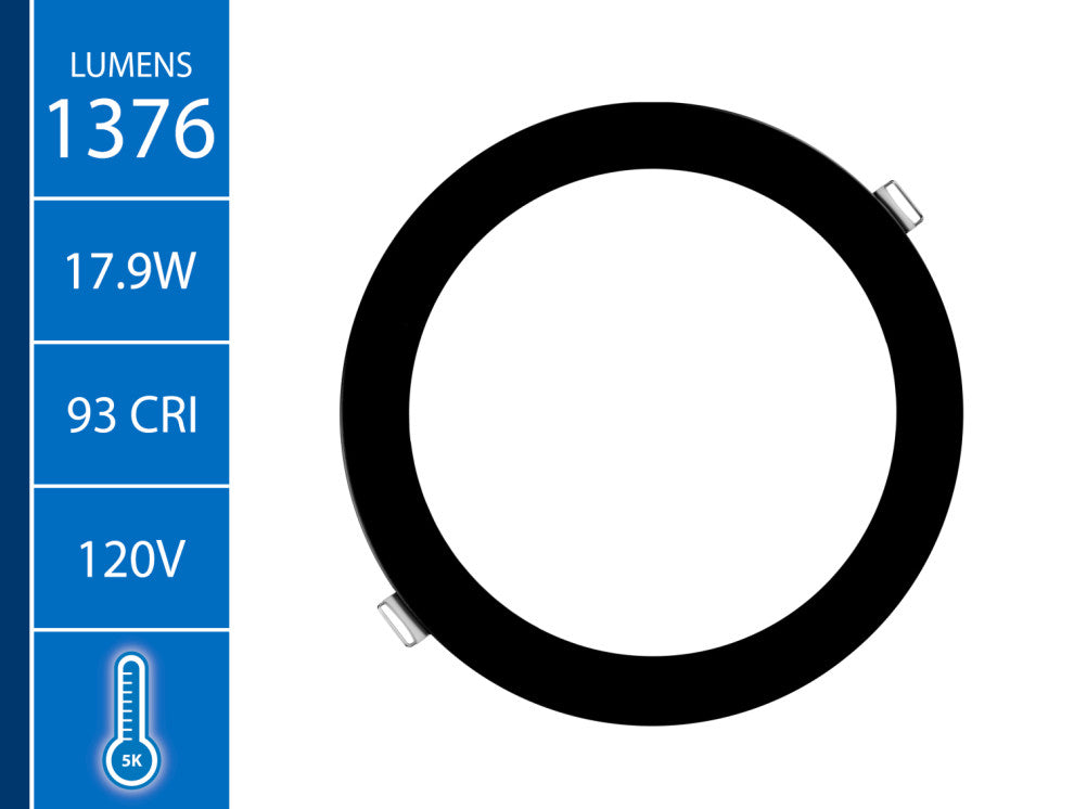REL Series 8" Round Black Canless LED Downlight, 5000K