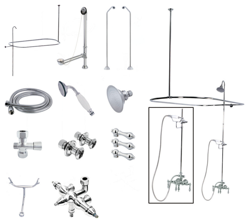 Kingston Brass Down Spout Clawfoot Tub Faucet Package, Polished Chrome