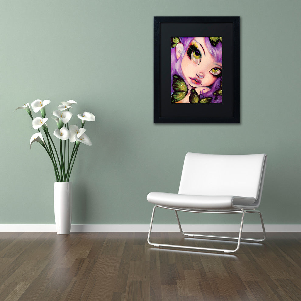 Natasha Wescoat 'Green Eyed Violet' Art, Black Frame, Black Mat, 11x14