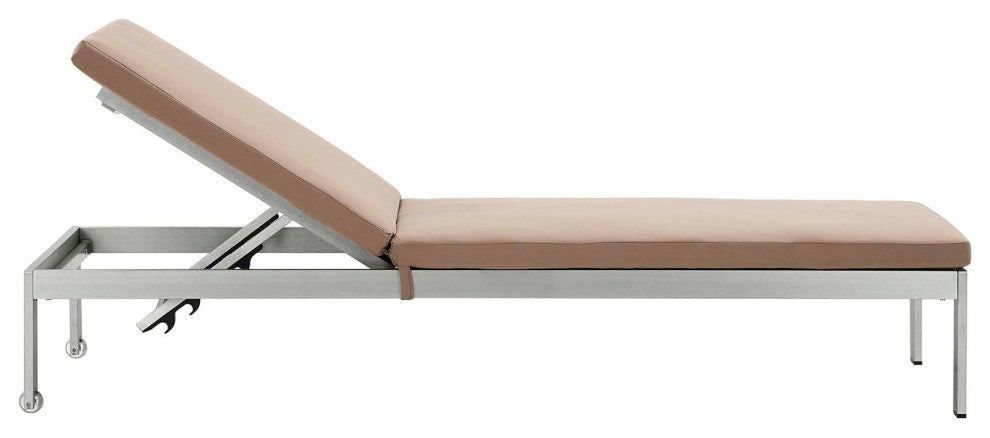 Silver Mocha Shore Chaise with Cushions Outdoor Patio Aluminum Set of 2