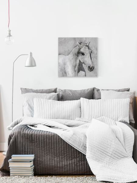 "Gray Elegant Horse" Floater Framed Painting Print on Canvas, 16"x16"