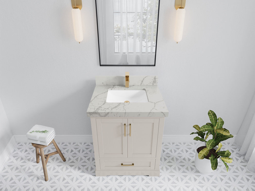 Boston 30" Single Sink Bath Vanity in Fine Grain 2" Venatino Quartz