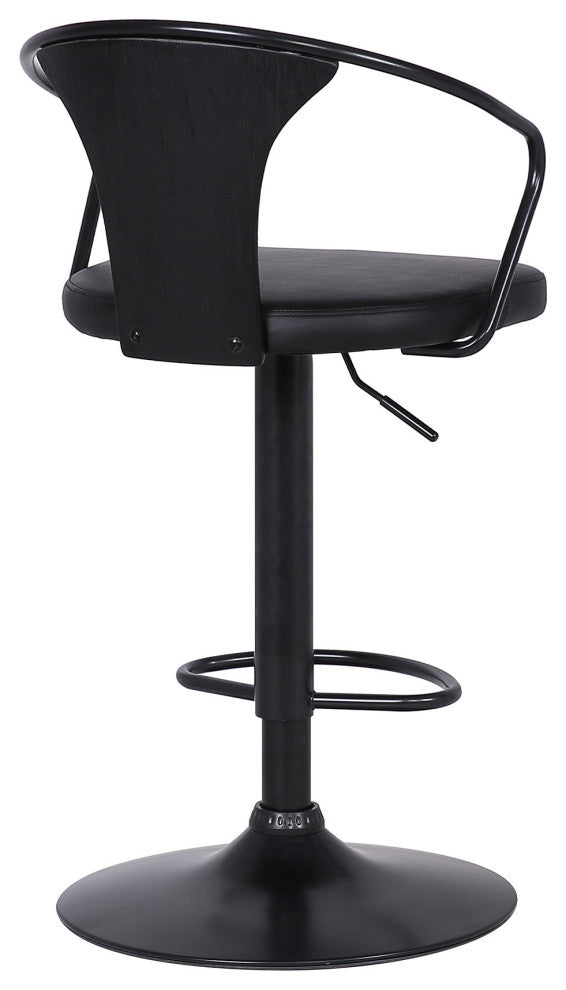 Black Faux Leather & Metal Base Adjustable Bar Stool