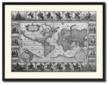 World Vintage Map Print On Canvas With Black Custom Frame, 28" X 37"