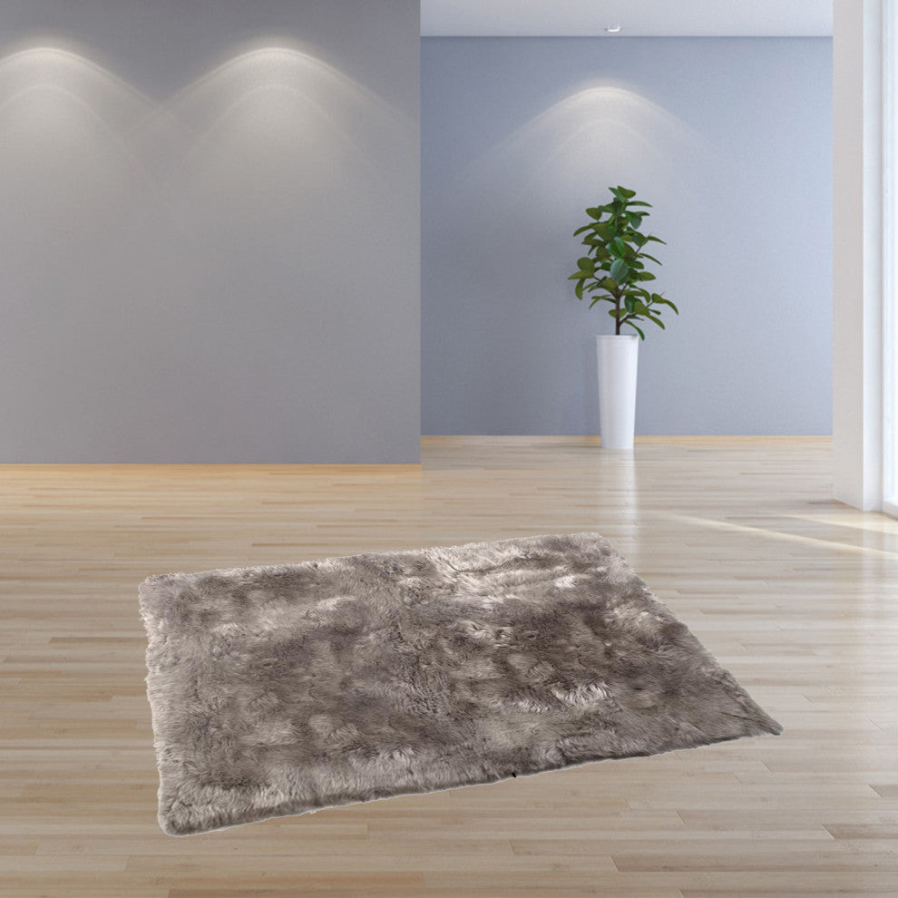 HomeRoots 48" x 72" x 2" Taupe Sheepskin Long-Haired Area Rug