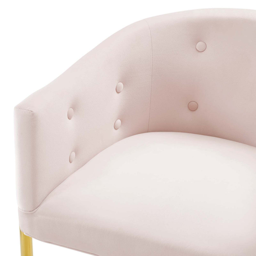 Tufted Bar Stool Chair Barstool, Set of 2, Velvet, Metal, Pink, Modern, Bar Pub