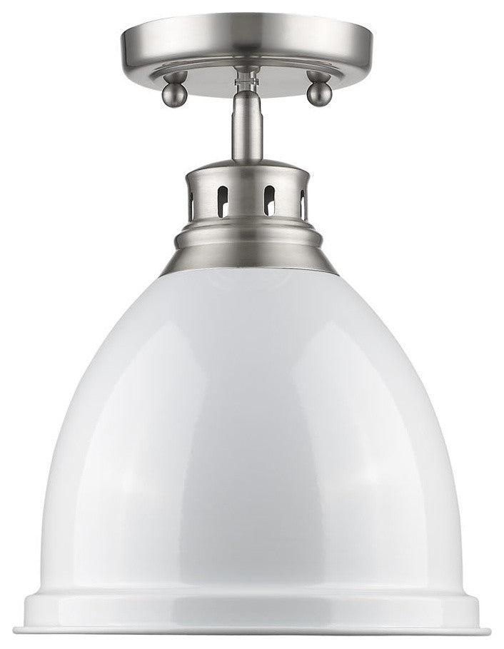 Duncan Flush Mount, Pewter With White Shade