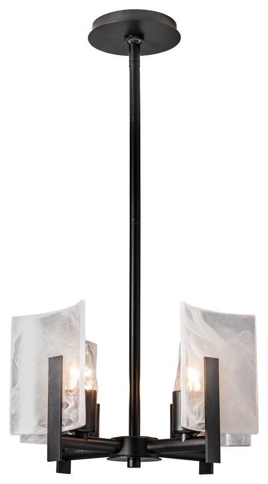 Arc 4-Light Semi-Flush/Pendant, Black Finish, White Swirl Glass