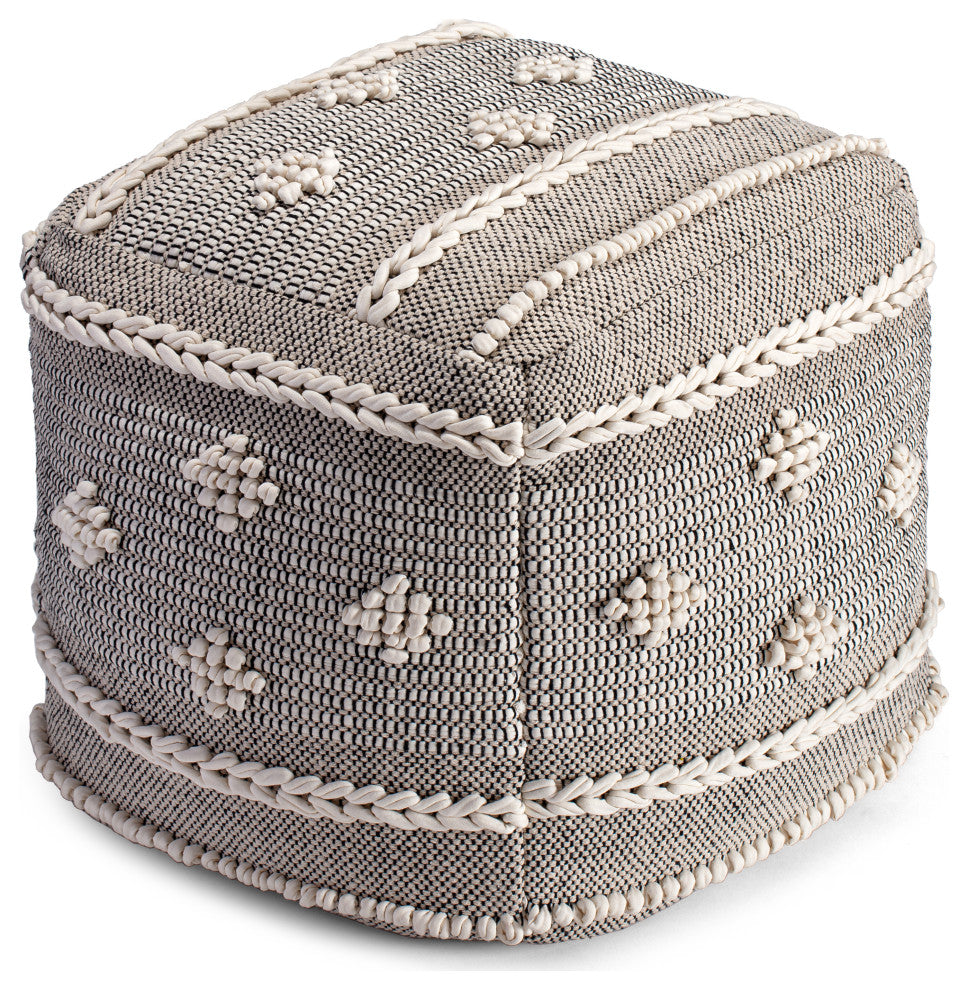 Sidney Street 20" x 20" x 20" Black and Ivory Pouf