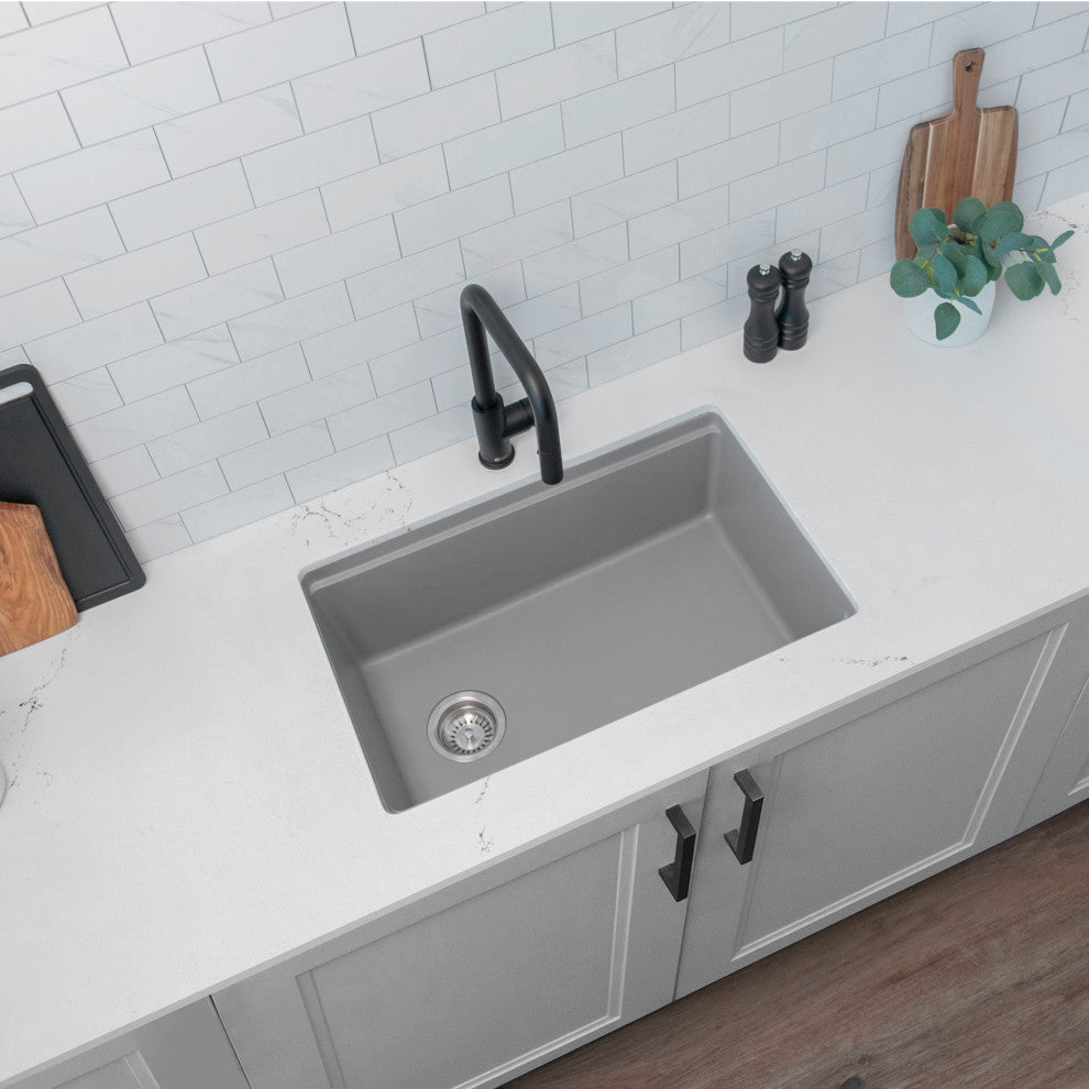 Stylish 28" Dual Mount Single Bowl Gray Granite Kitchen Sink