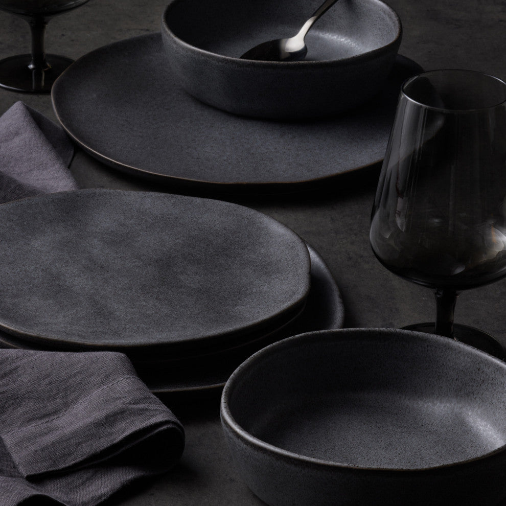 Stone by Mercer Project Hekonda Debossed Stoneware 16 Piece Dinnerware Set, Gray