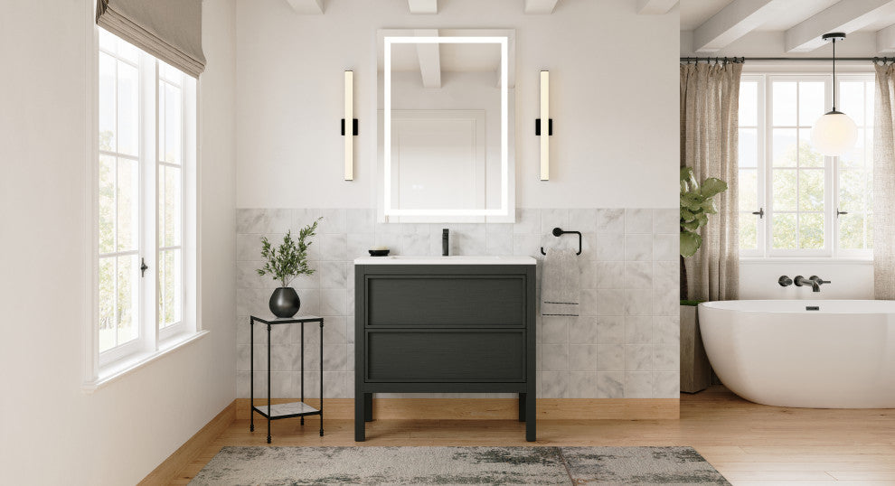 The Shiloh Bathroom Vanity, Charcoal Oak, 36", Single Sink, Freestanding