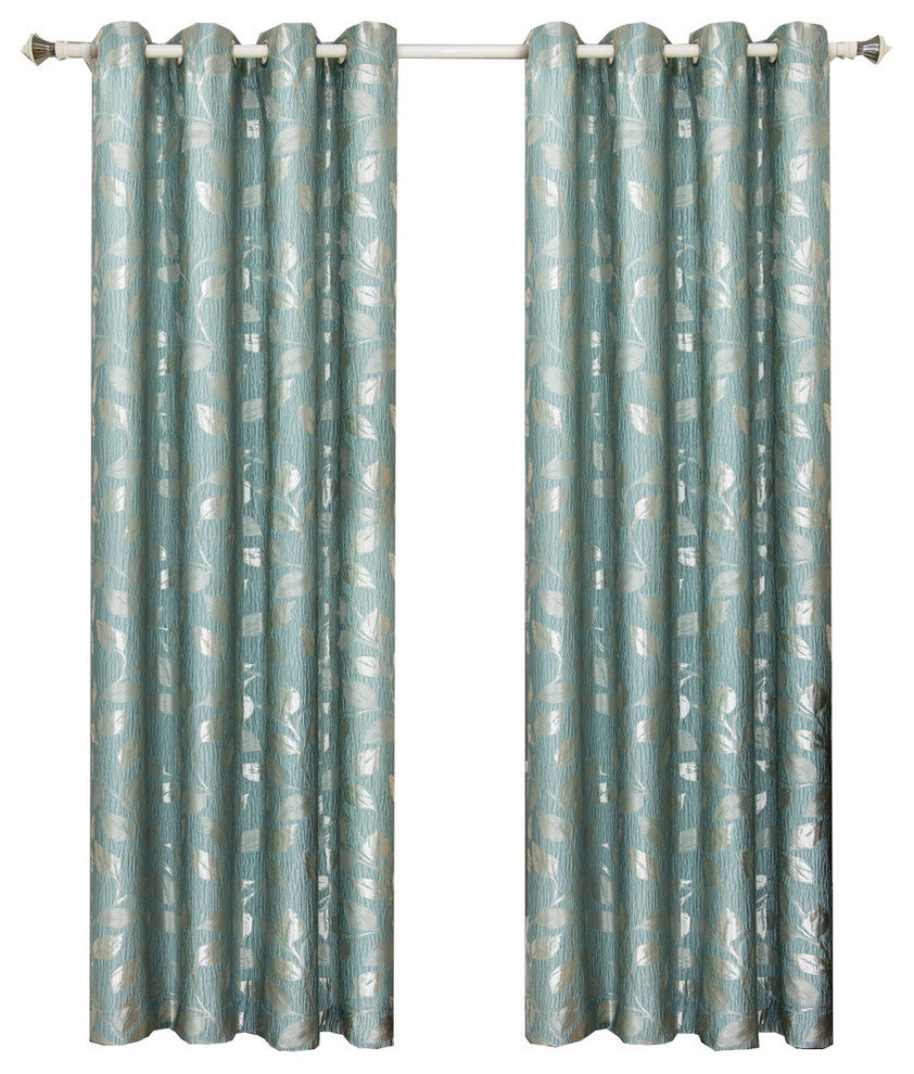Charlotte Jacquard Grommet Window Panels, Set of 2, Blue Aqua, 104"x108"