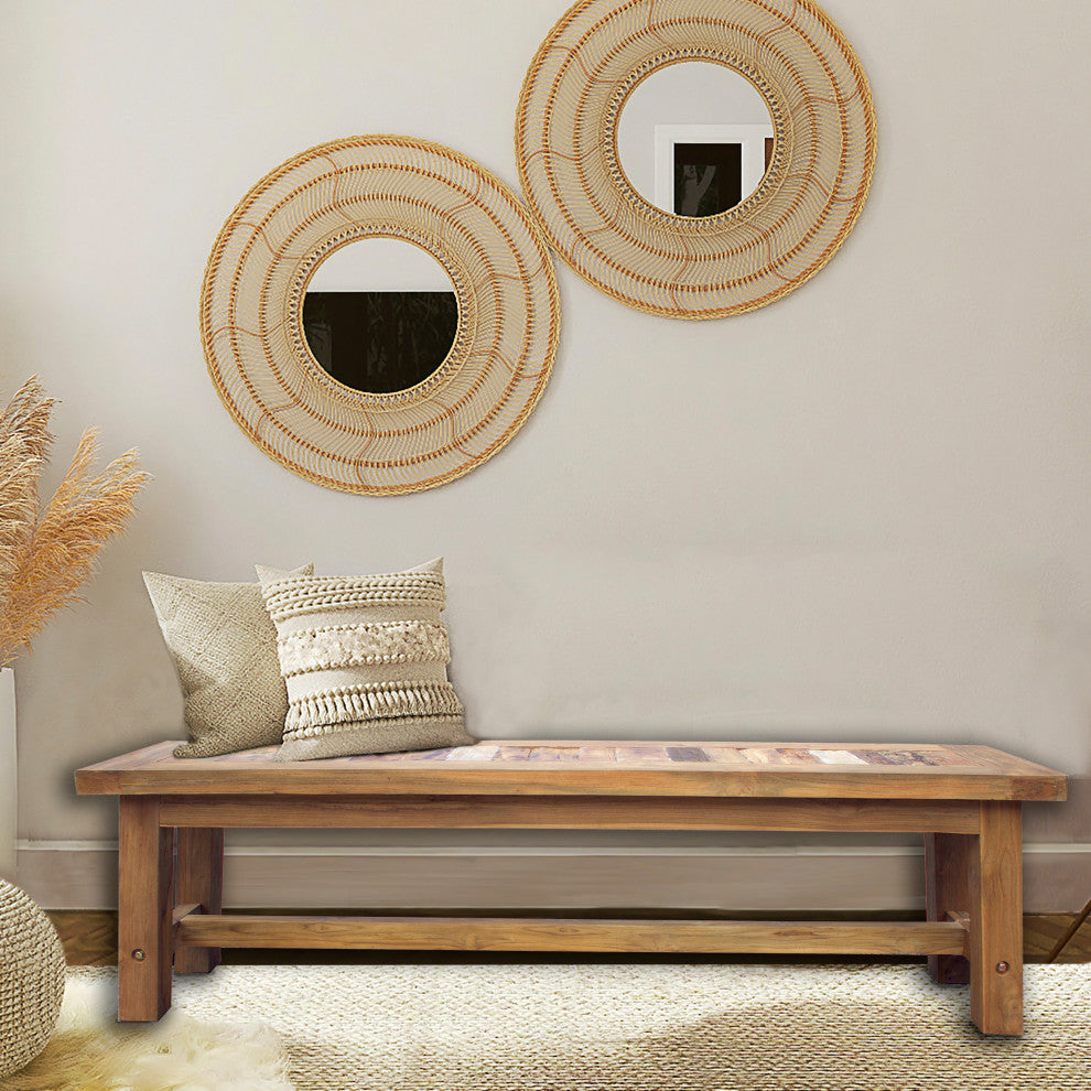 Recycled Teak Wood Backless Bench, 63 Inch