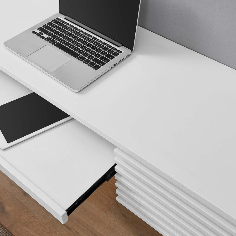 Computer Work Desk, White, Wood, Modern, Mid Century Home Business Office